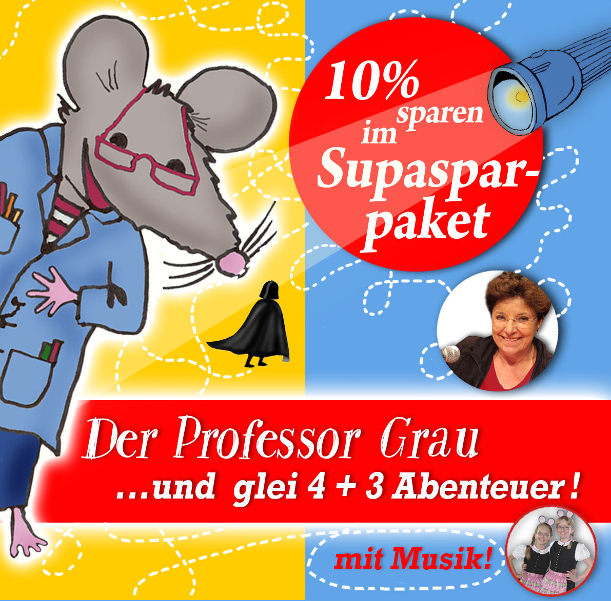 Jetza 10% sparen! Glei zwoa ganze Hörbuch-Sammlungen im Supasparpaket (des superlustige Gschichtenpaket UND des megaguade Abenteuerpaket!) als MP3